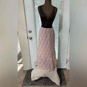 Adrianna Papell Pink Floral Tiered Midi Skirt size L